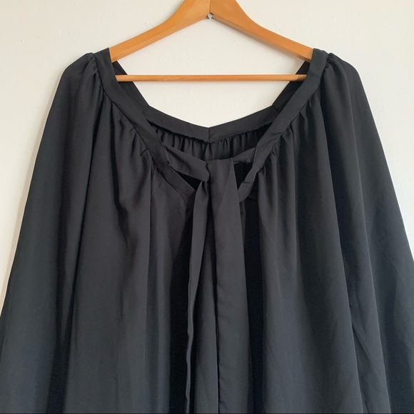 Tie Neck Swing Blouse Black Chiffon Top. Size 4XL - Picture 6 of 11